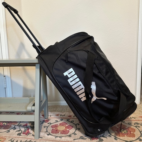 PUMA Black Rolling Duffel Bag with Wheels & Telescopic Handle - Picture 1 of 6
